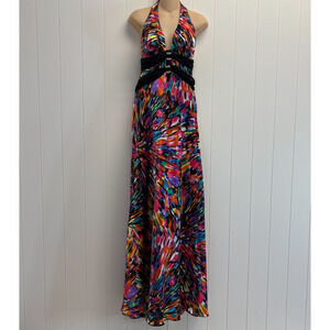Y2K Beata Studio Womens Dopamine Abstract Artsy Hoco Maxi Dress Size 13 Satin
